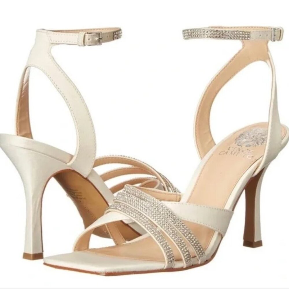 NEW Vince Camuto Brevern Sandal Cream and Diamond Detail Heels Size 7.5